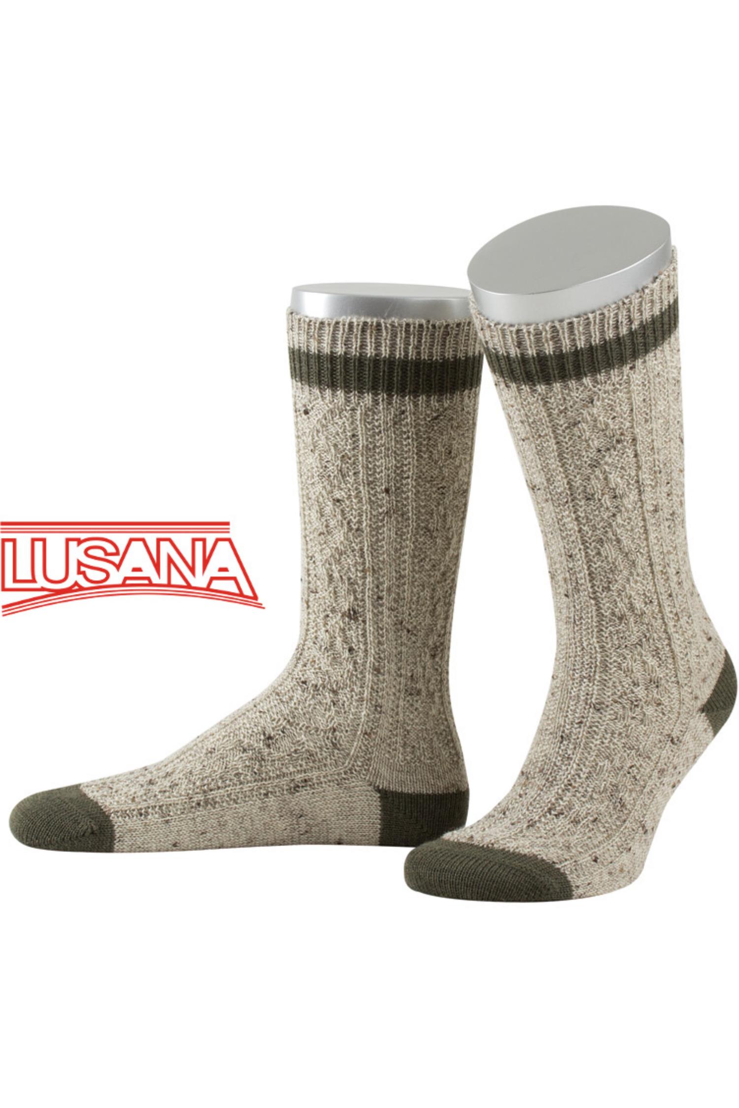 Lusana Trachtensocken Beige mit Olivfarbenen Applikationen