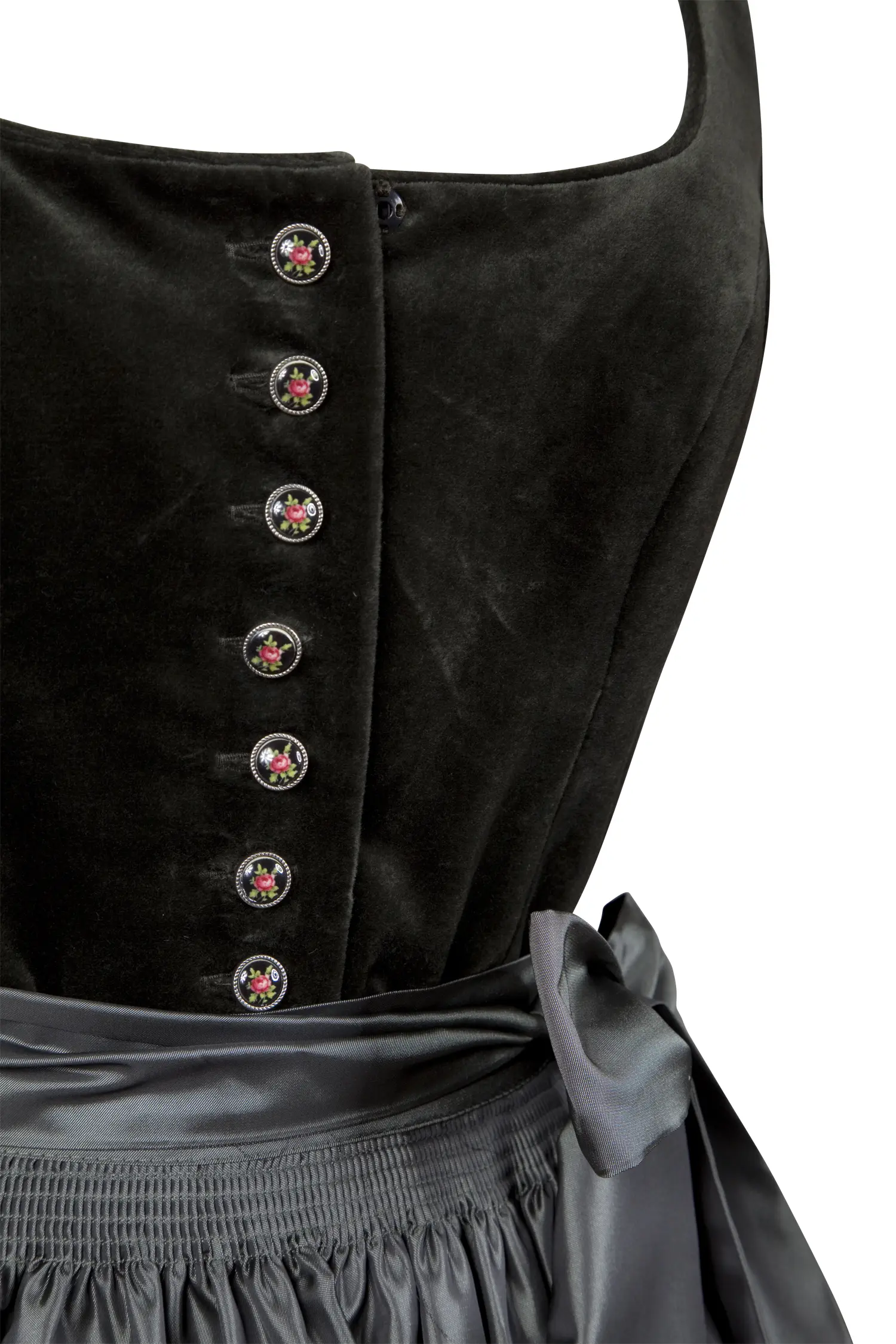 Dirndl Koflersee in oliv mit Samtmieder - Detail Mieder