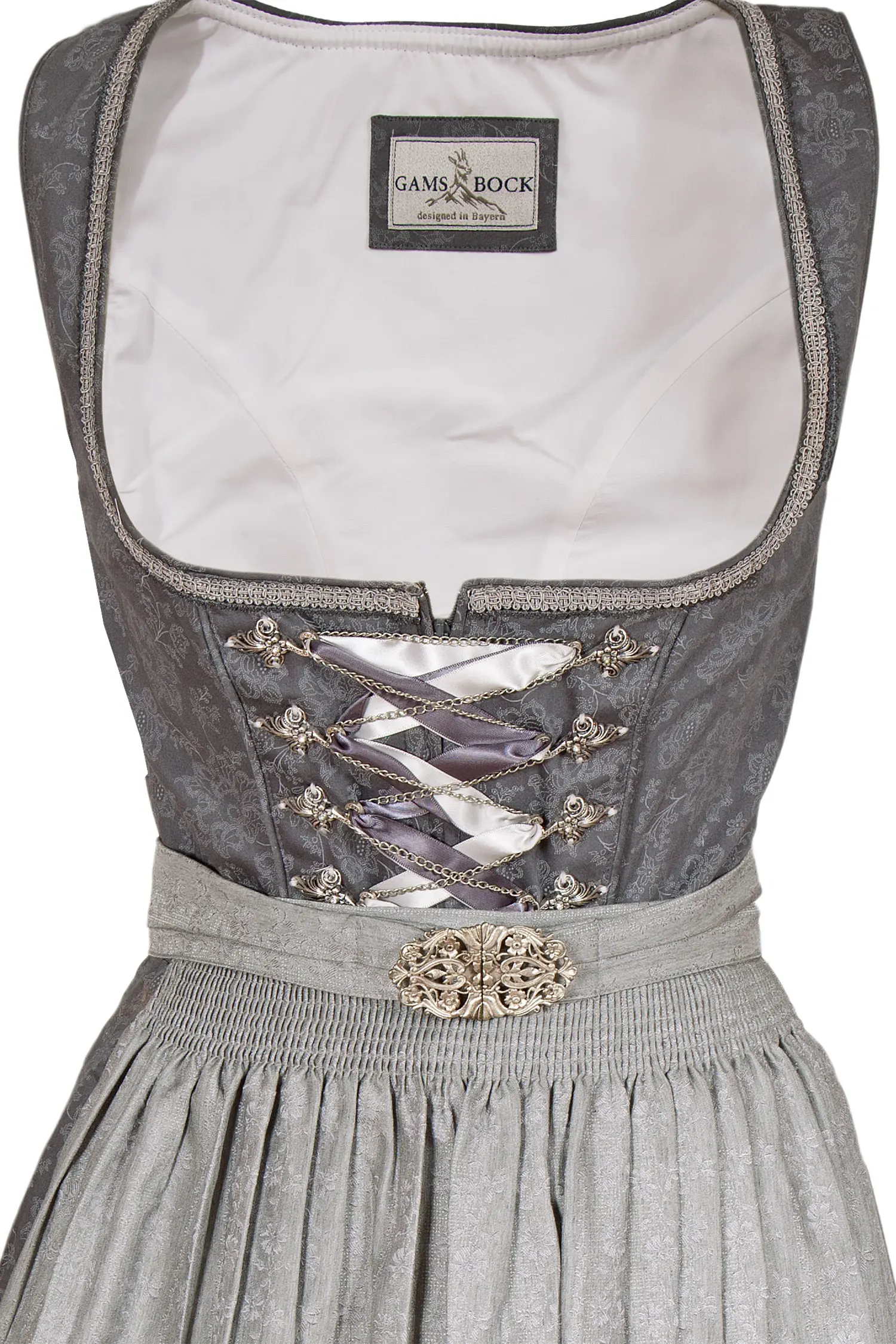 Midi Dirndl in grau anthrazit mit Schnürung Mieder
