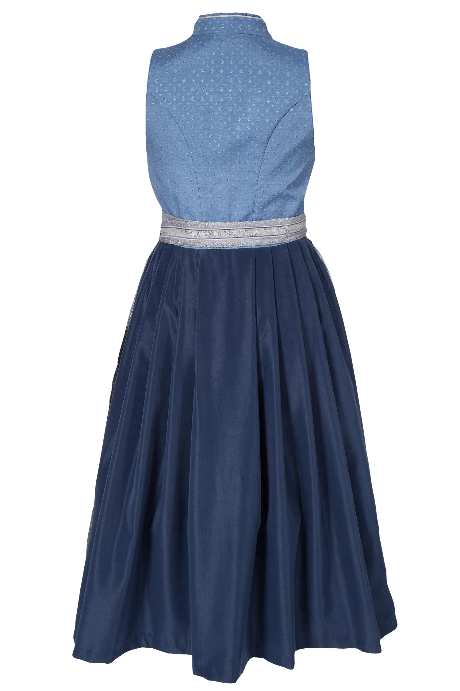 Langes Dirndl Tessa in blau und silber XXL hinten