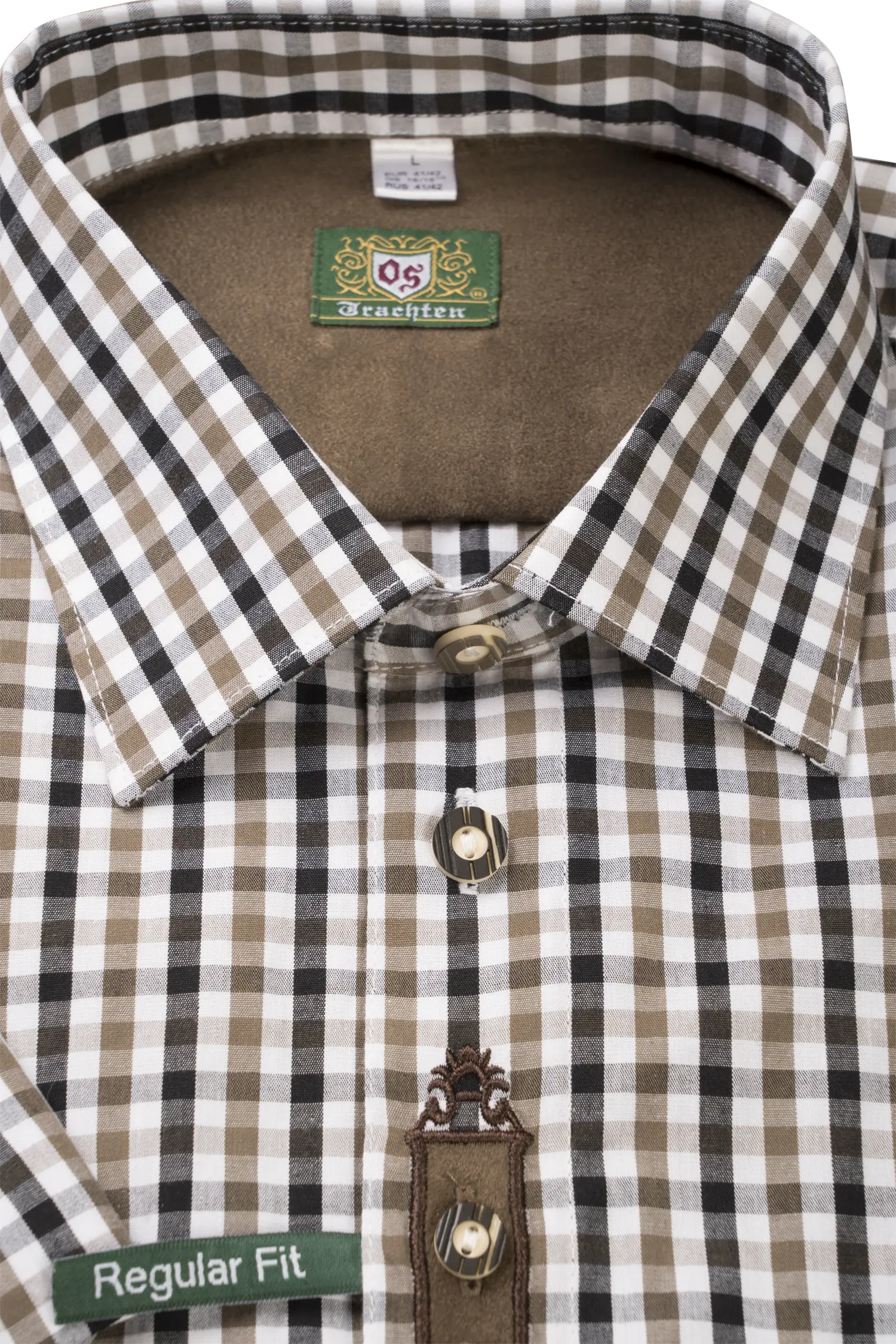 Trachtenhemd kariert mit Krämpelärmel - Detail Kragen