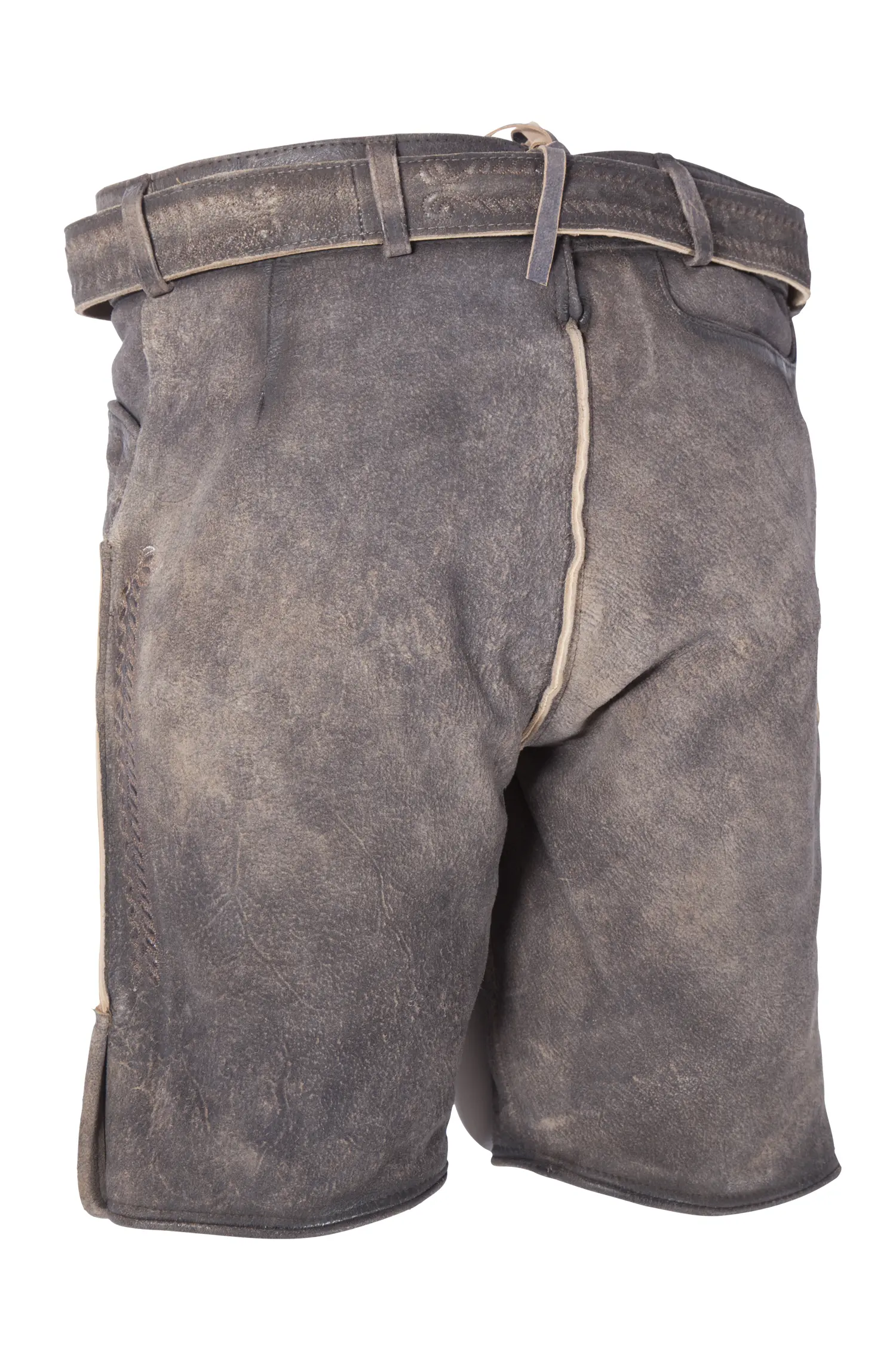 Rustikale Lederhose in dunkelbraun mit Gürtel - Rückansicht