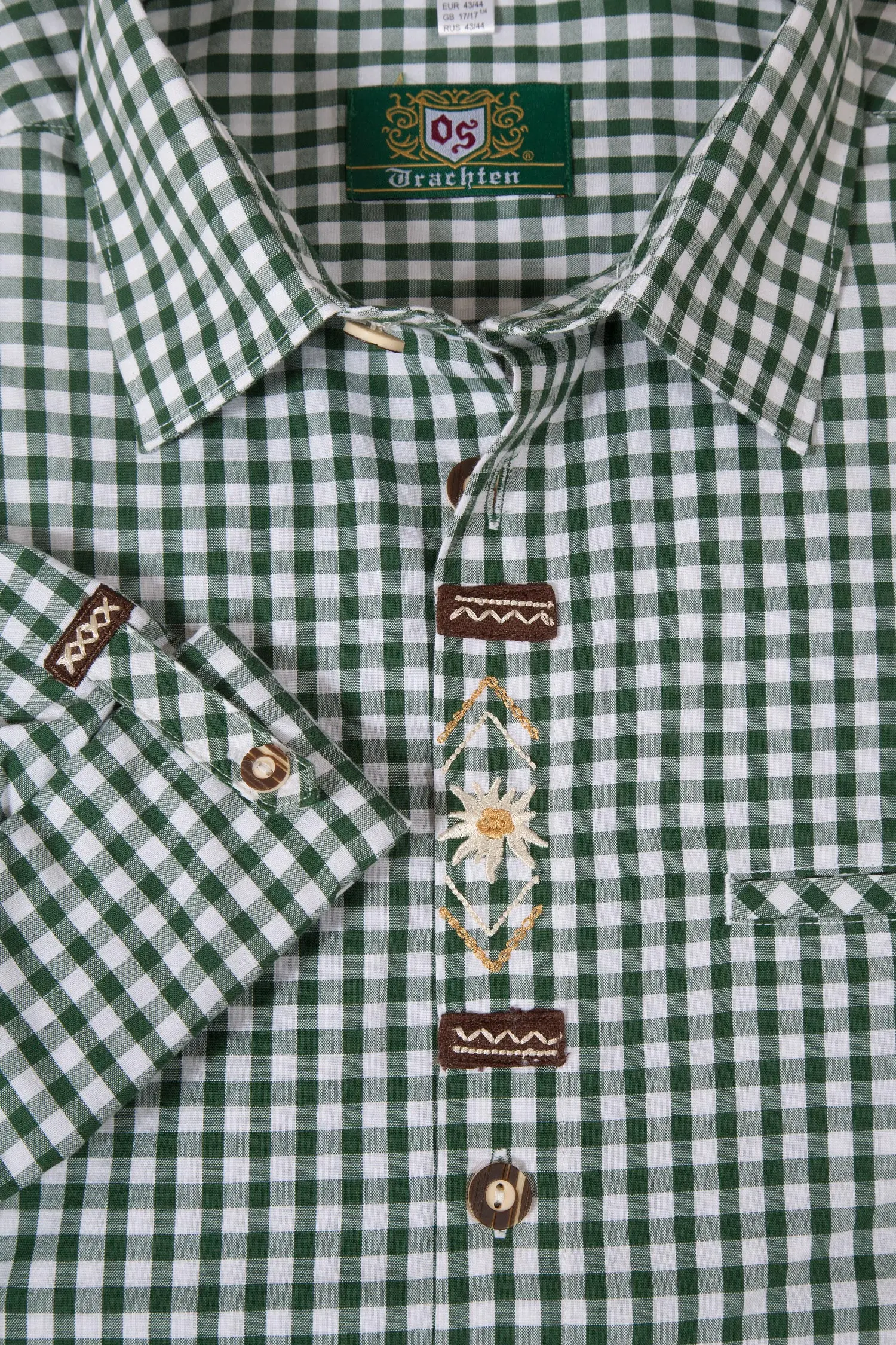 landhaus-trachtenhemd-dunkelgruen-1526-1035-gn5-20-03g-8626-b Trachtenhemd Landhaus in dunkelgrün kariert Detail