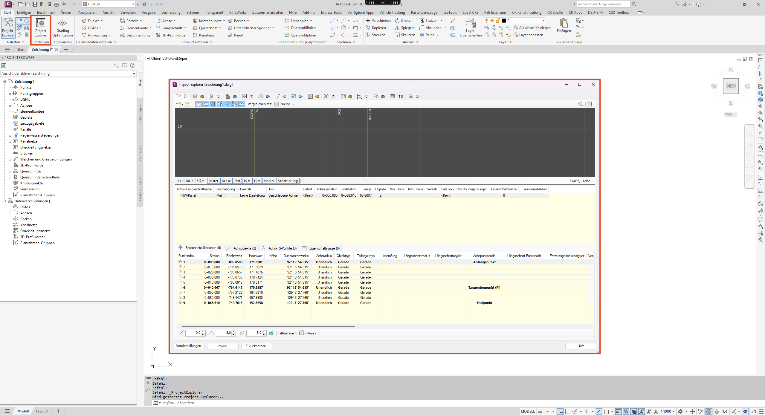 Project Explorer mit sortierbarer Übersicht der Modell-Objekte