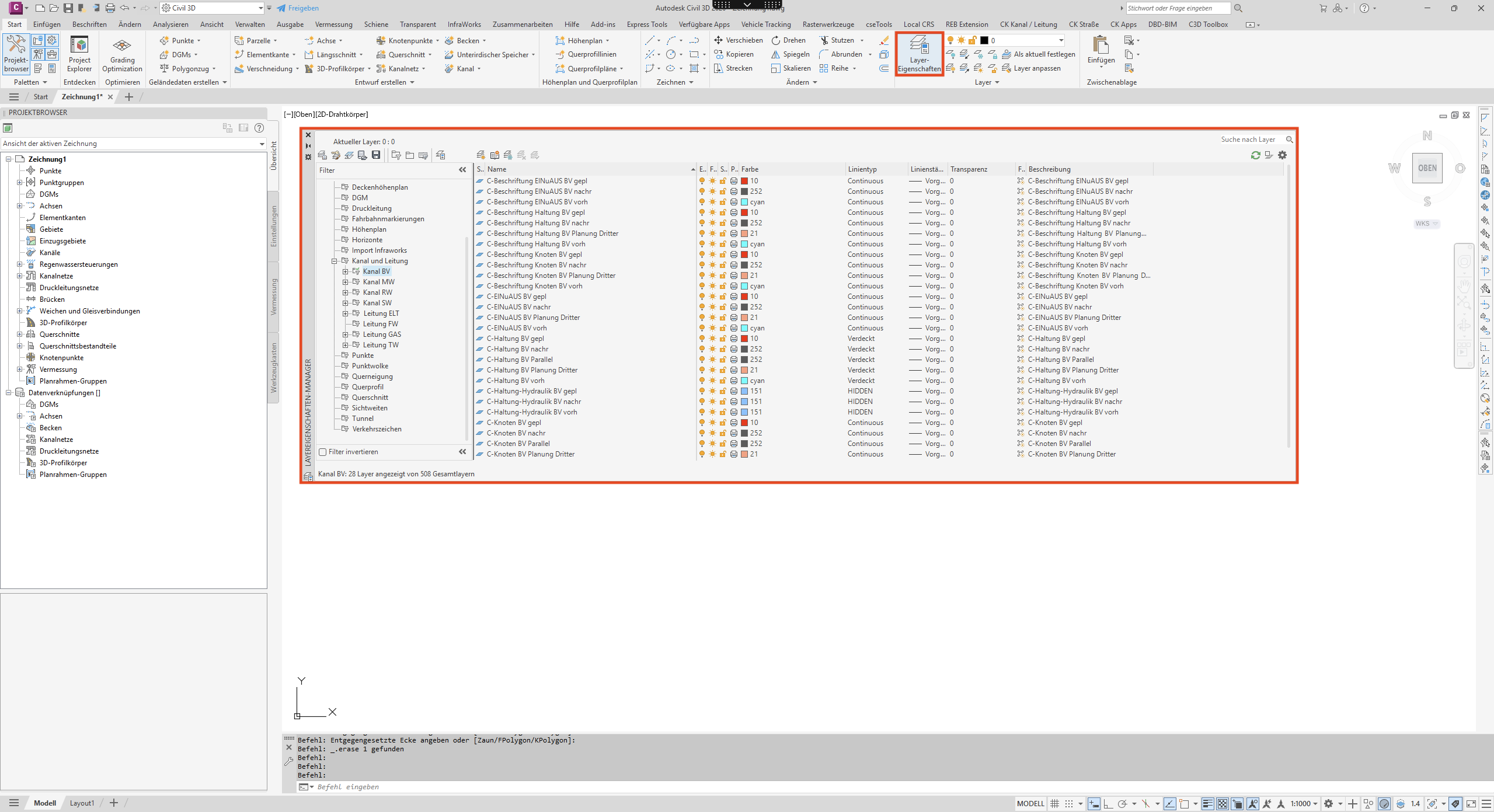 Layer-Eigenschaften-Manager als Palette mit Filtern und Layerliste