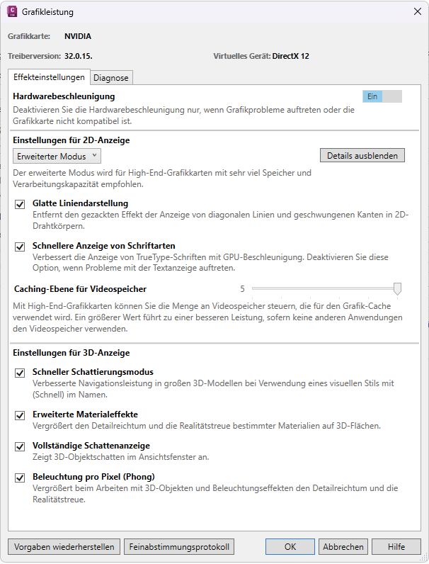 Sub-Dialog Grafikleistung