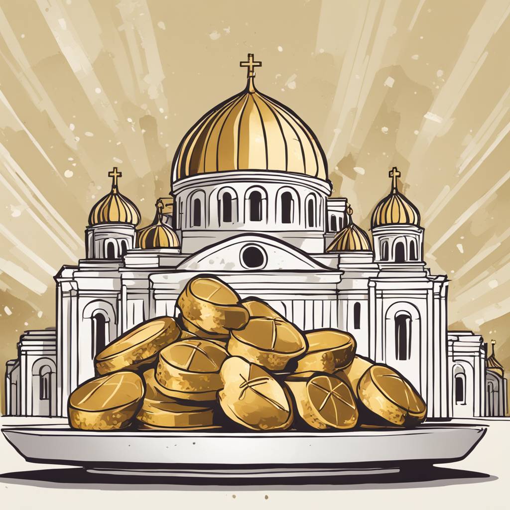 Lomljenje božične česnice z zlatniki pred Hramom svetega Save