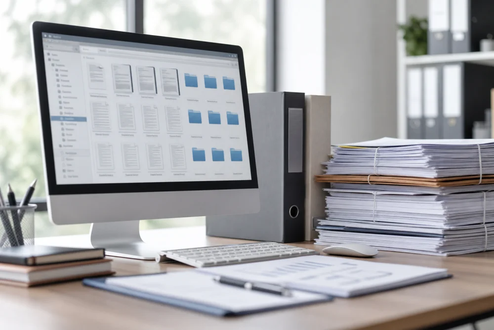 Digitale Dokumentation und Papierunterlagen im Büro