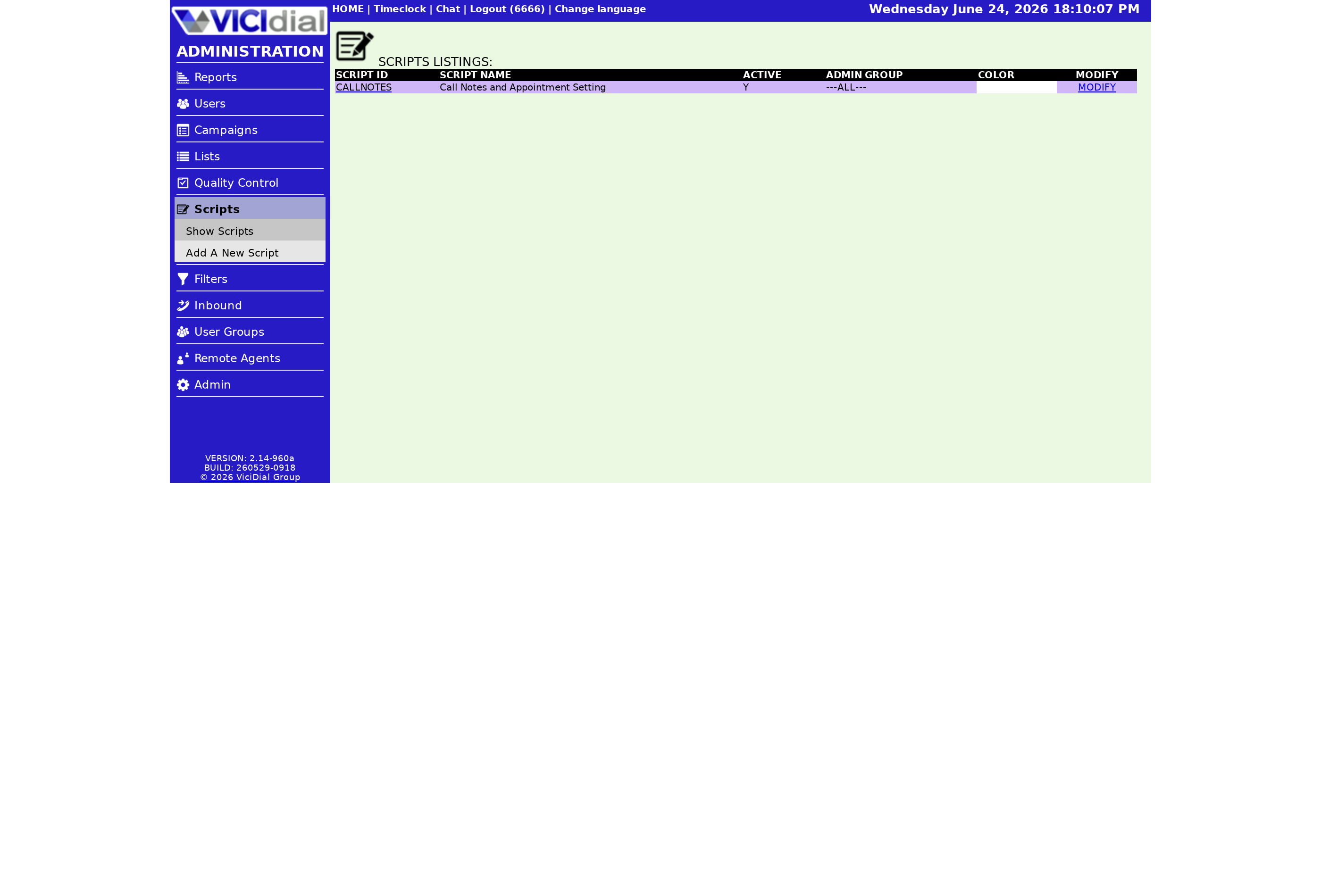 Agent scripts in the VICIdial admin (Scripts).