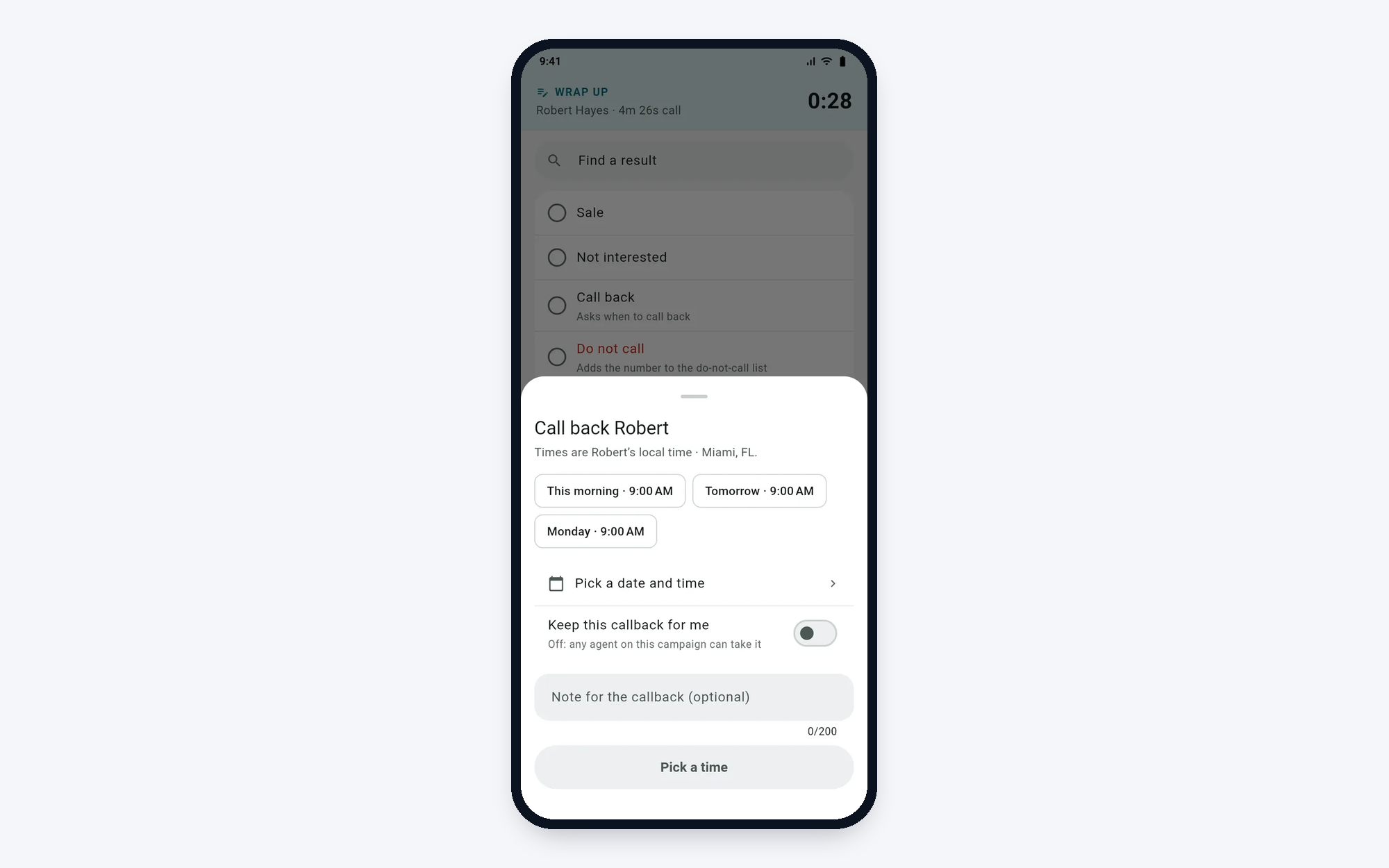 Booking a callback in the phone app