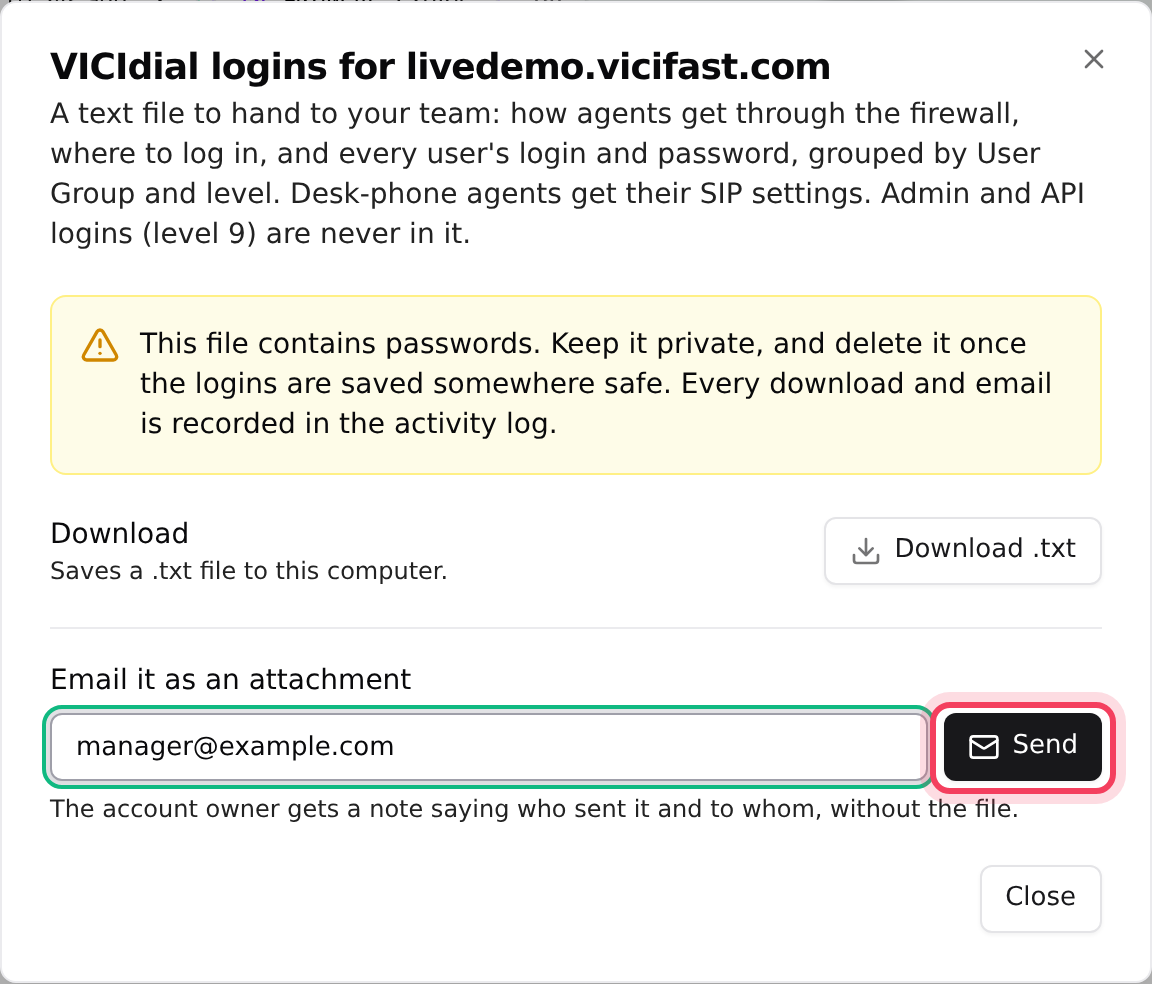 Type an address and click Send to email the file