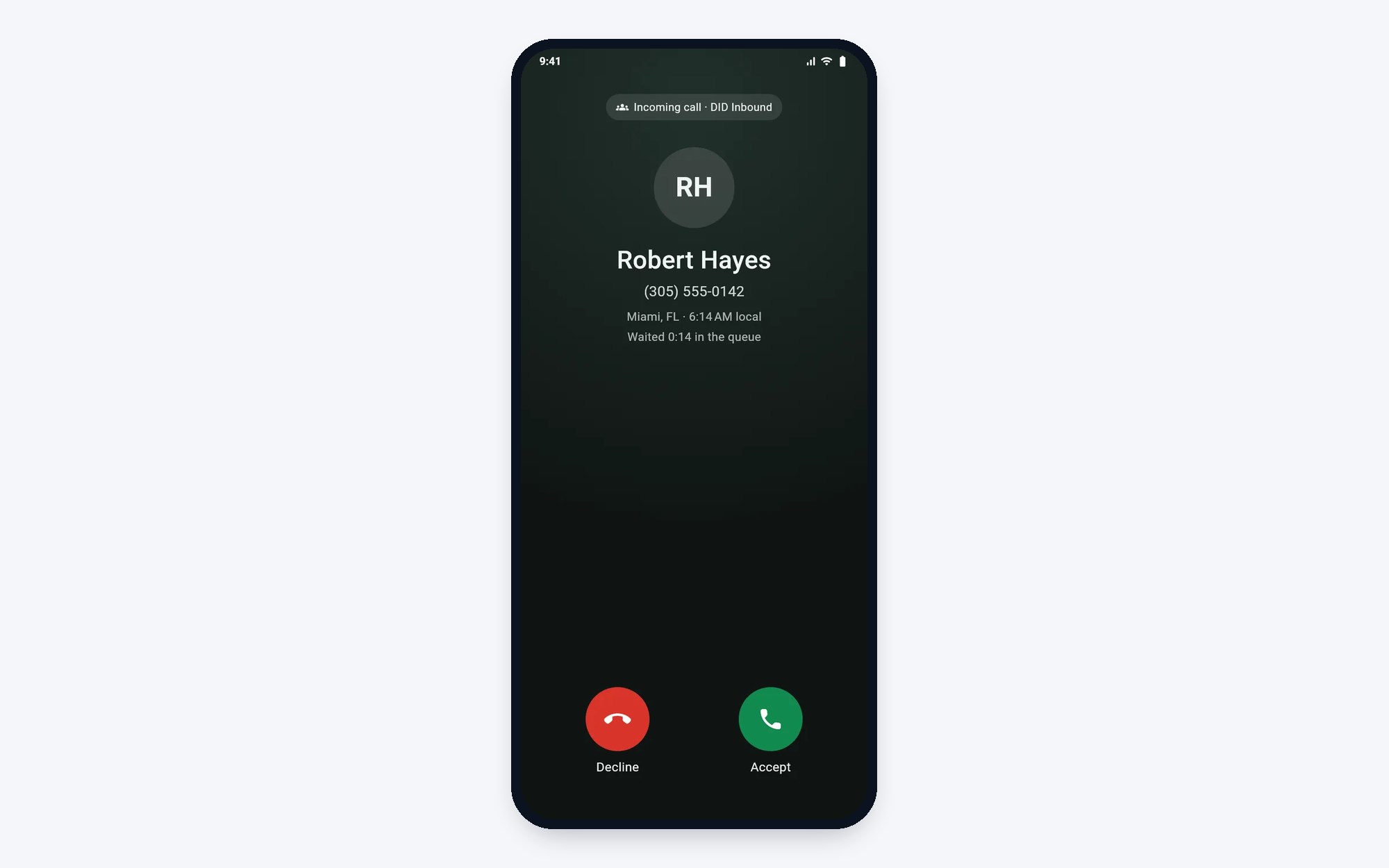An incoming call: tap Accept