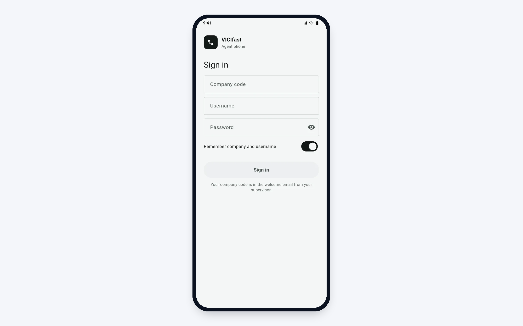 Sign in with your company code, username and password