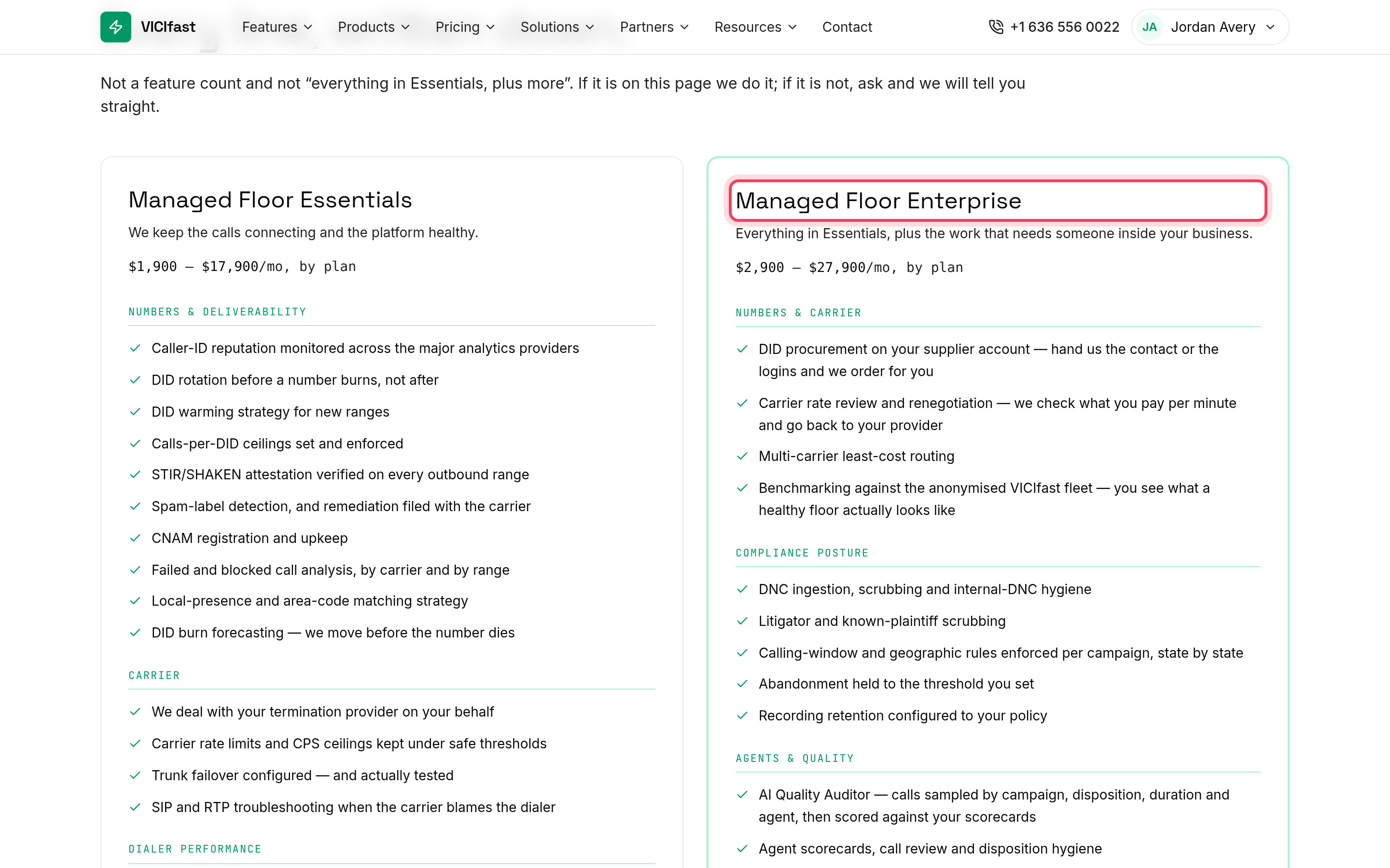 The Managed Floor page, where Enterprise and what it includes are described