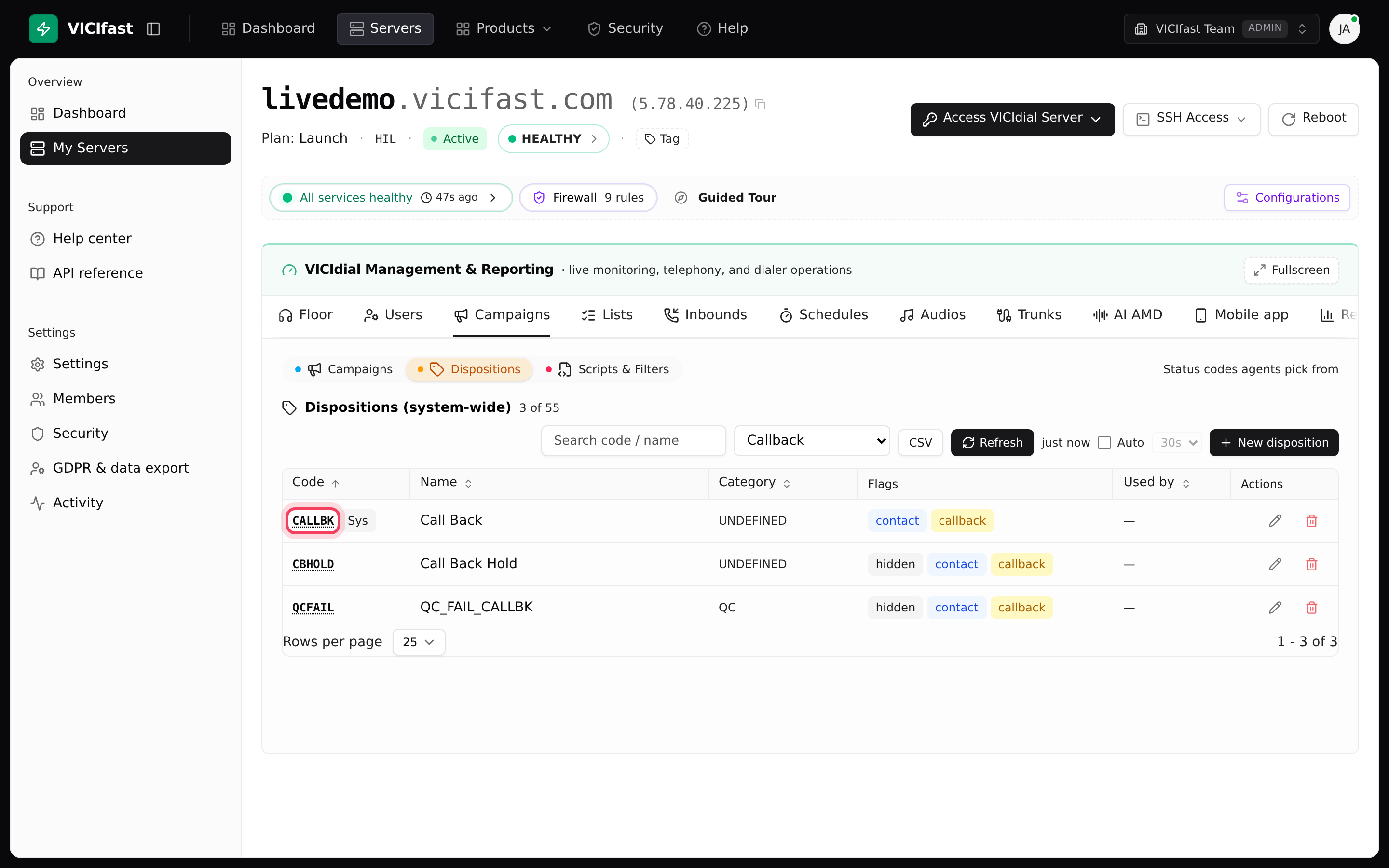 Dispositions filtered to the results that book a callback