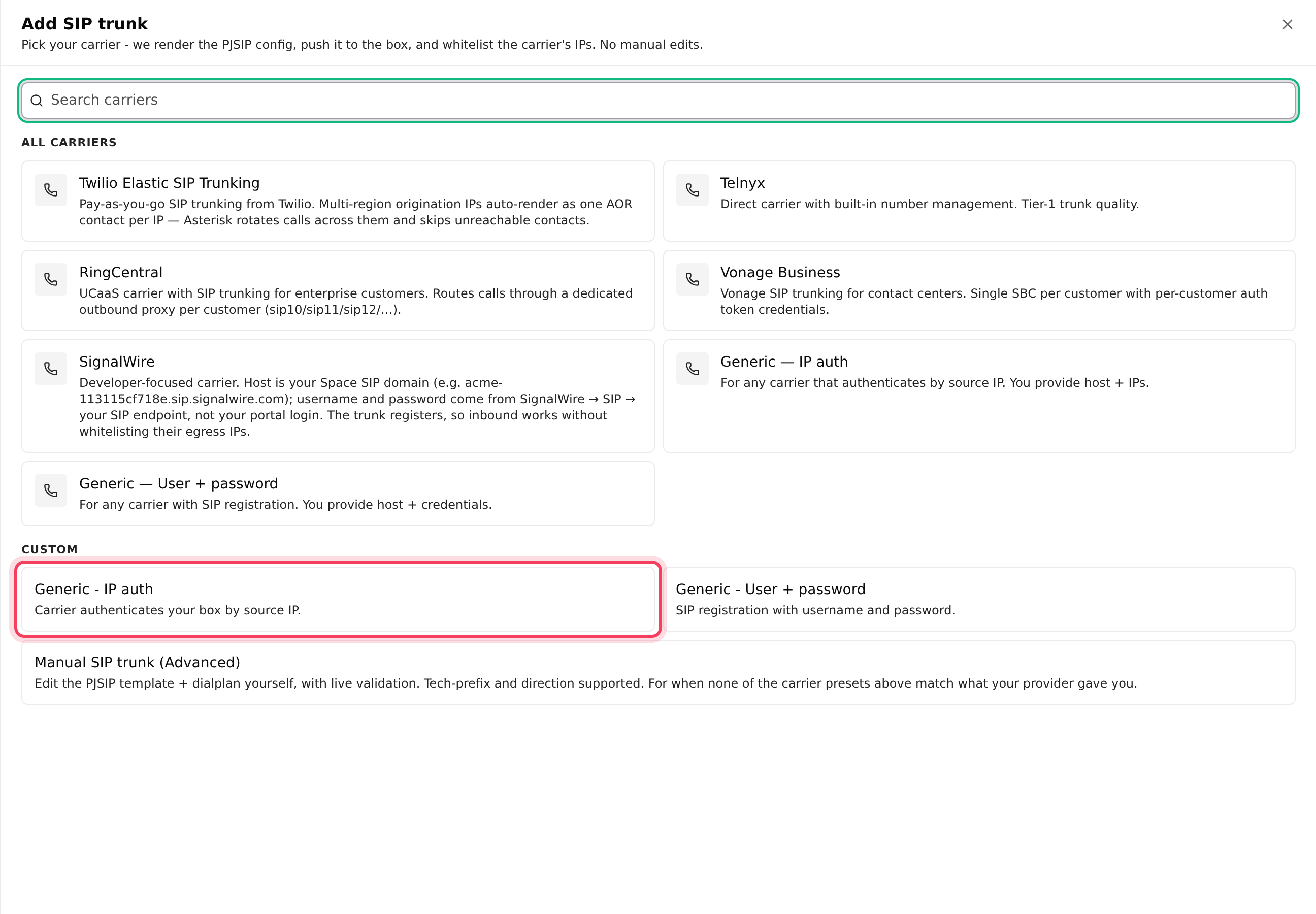 Pick a ready-made carrier template or a generic one