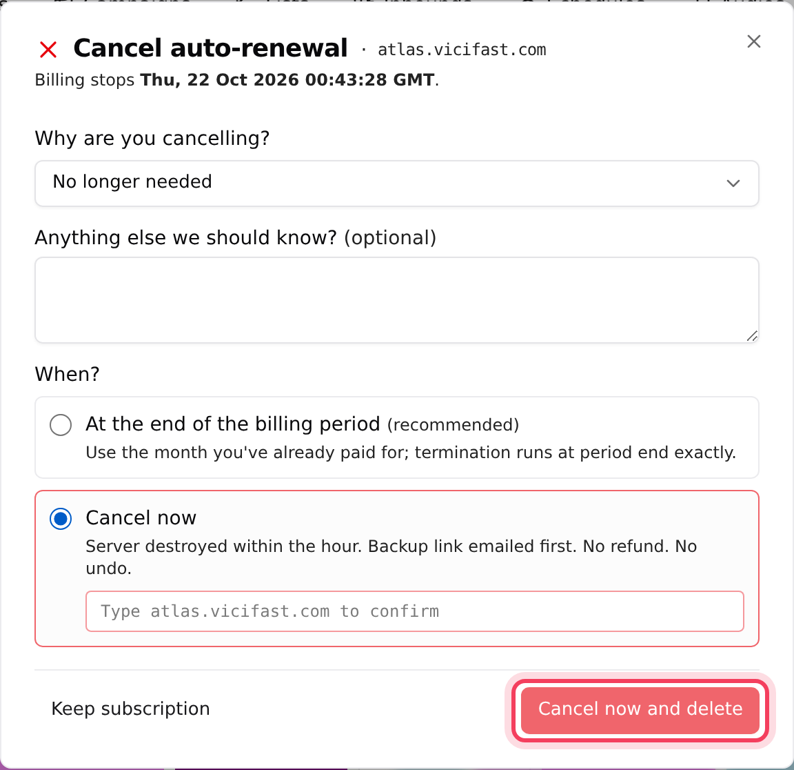 Cancel subscription: pick when it ends