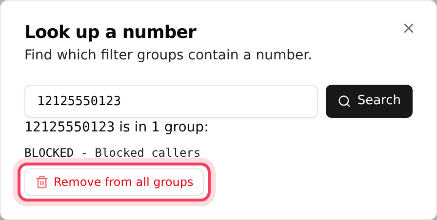 Look up a number shows which groups contain it