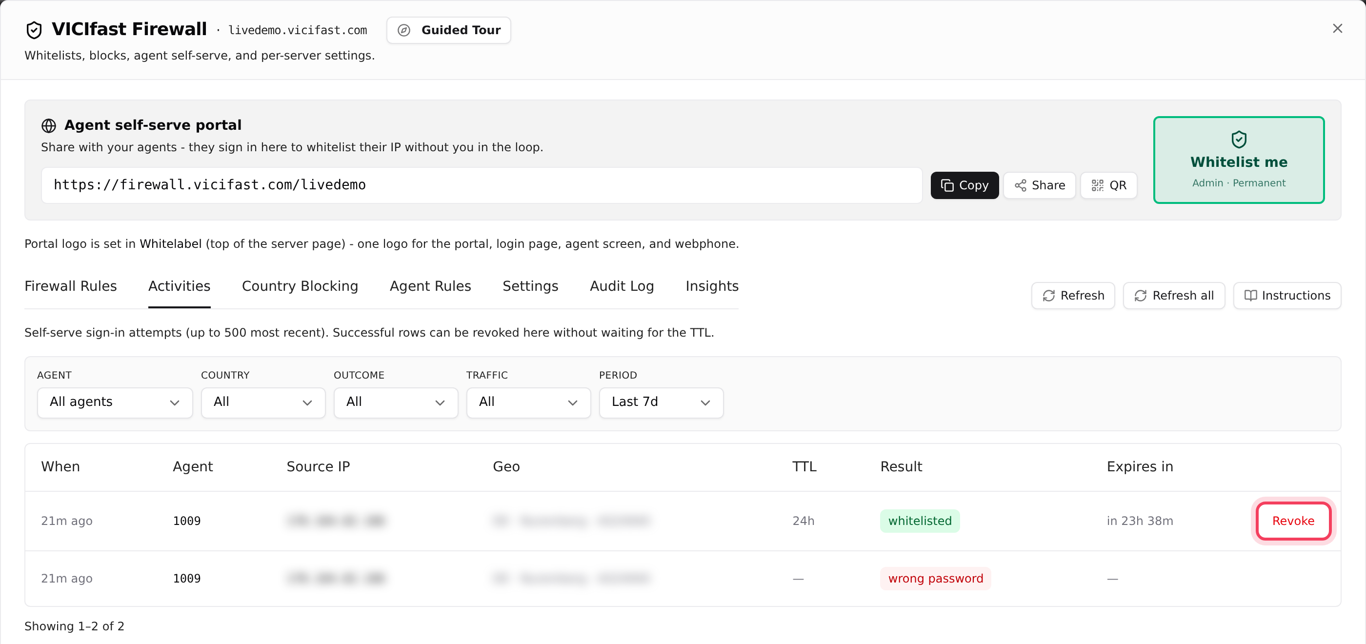 Activities: every sign-in attempt and its result