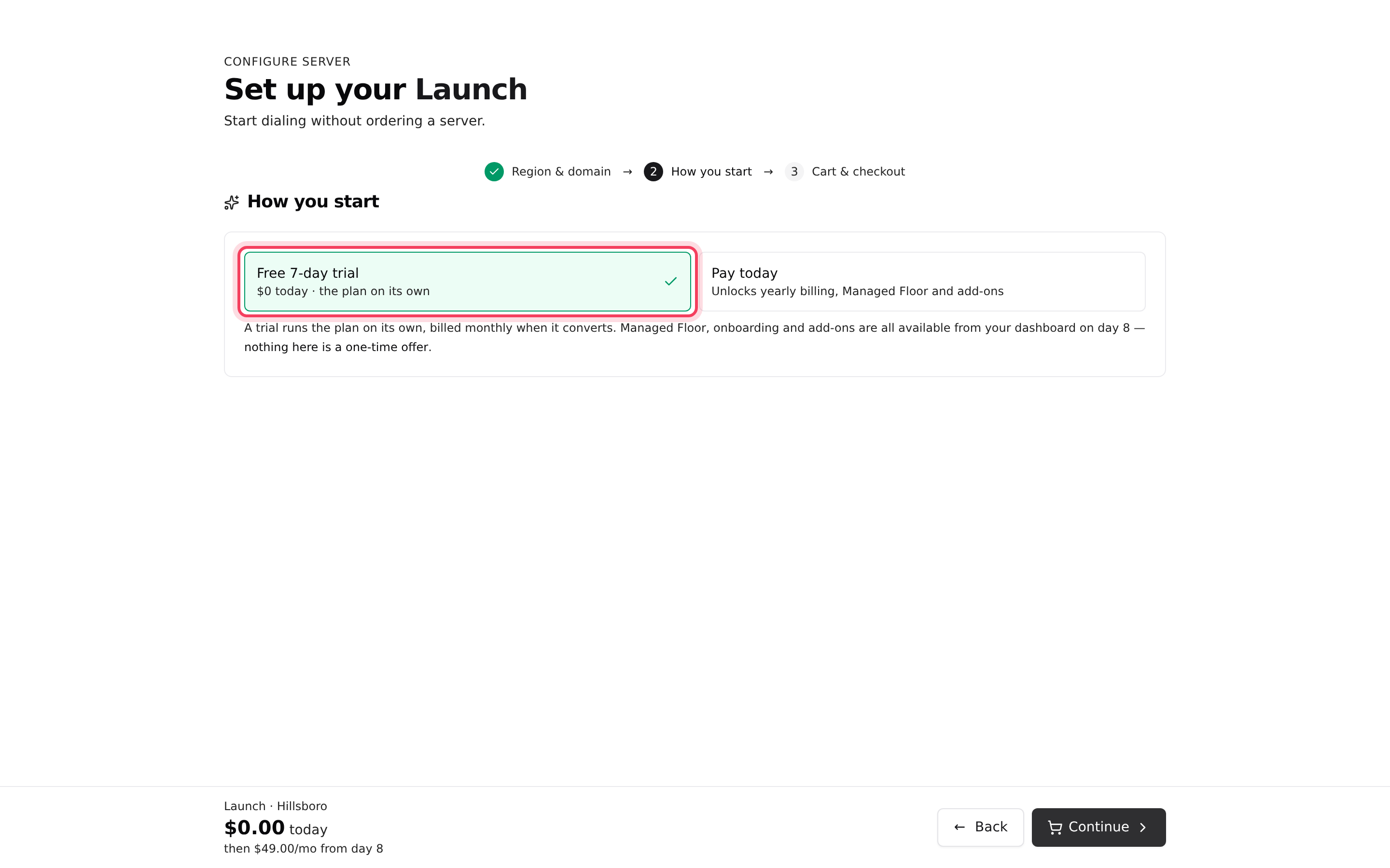 How you start: a free trial, or pay today