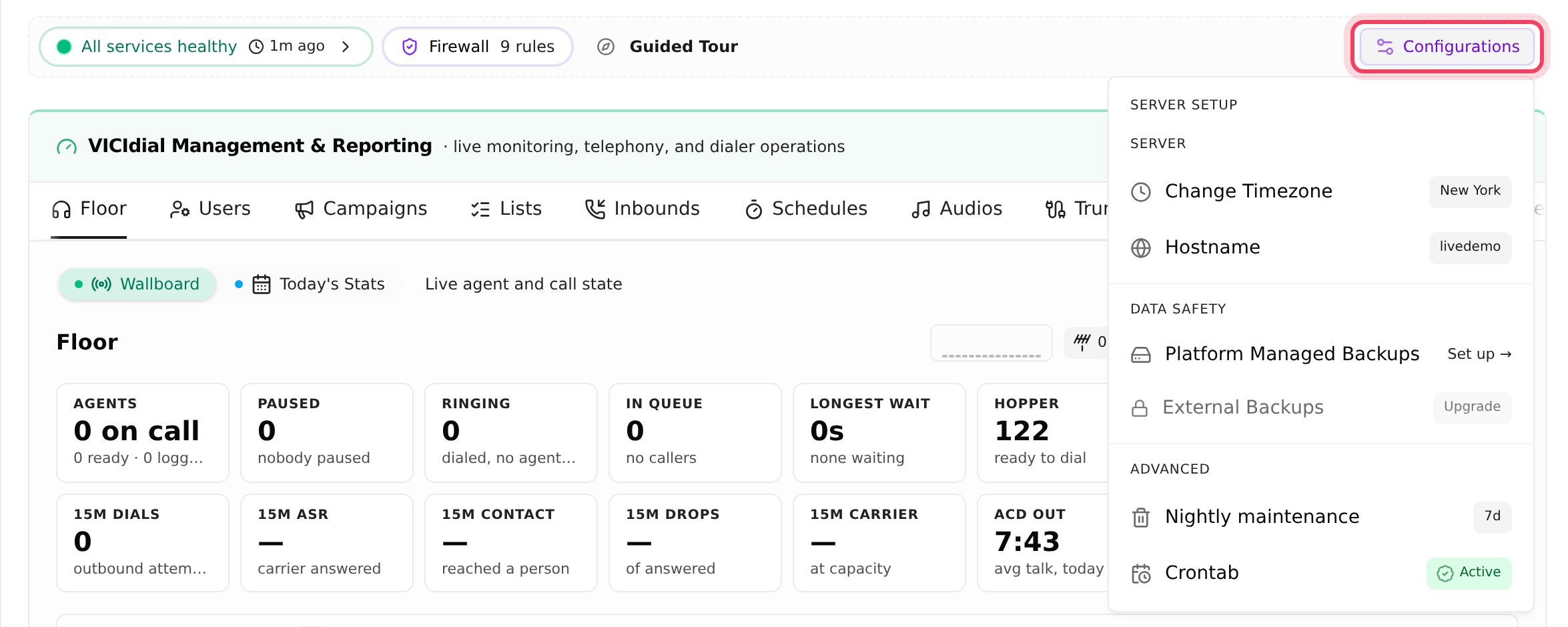 The tools strip with the Configurations menu open