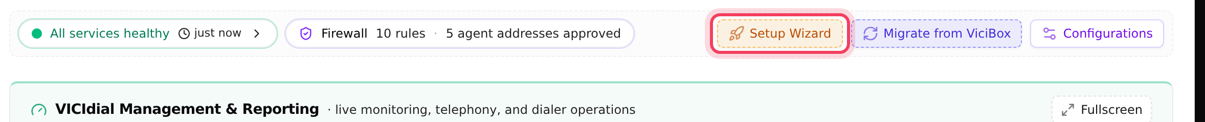The Setup Wizard button in the tools strip