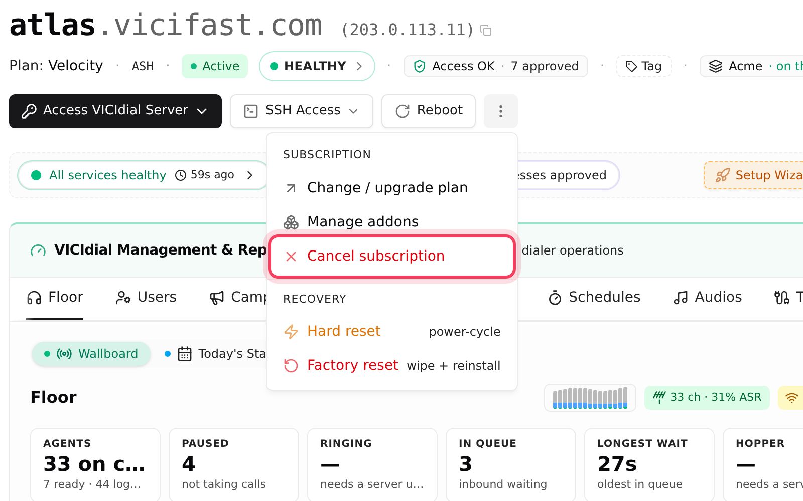 The ⋮ menu. Cancel subscription is the last item under Subscription