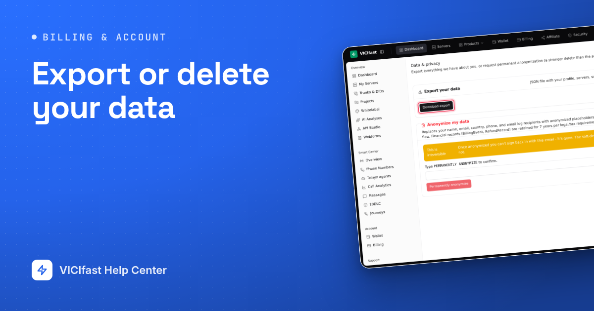 Export or delete your data