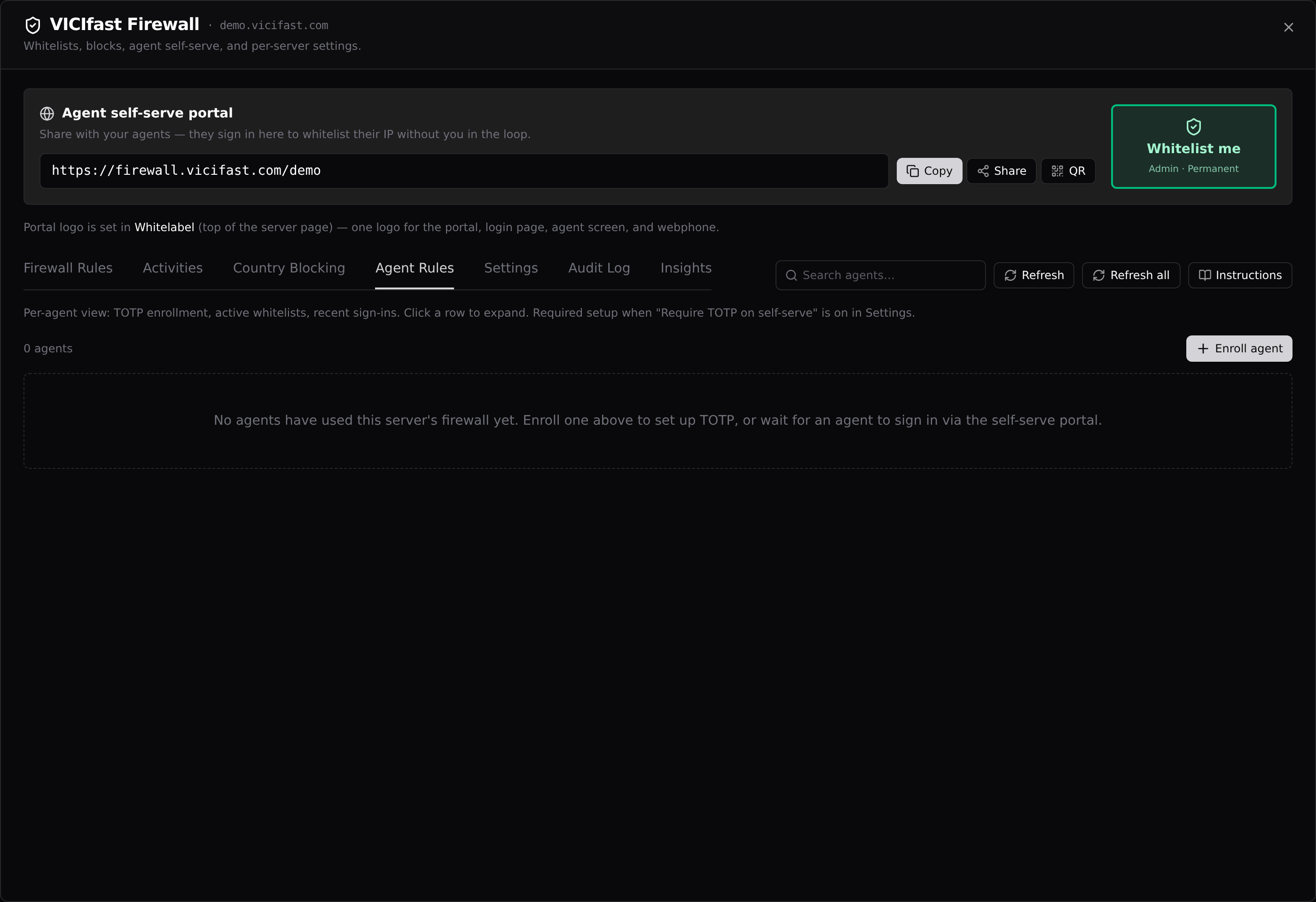 The Agent Rules tab with the Enroll agent button