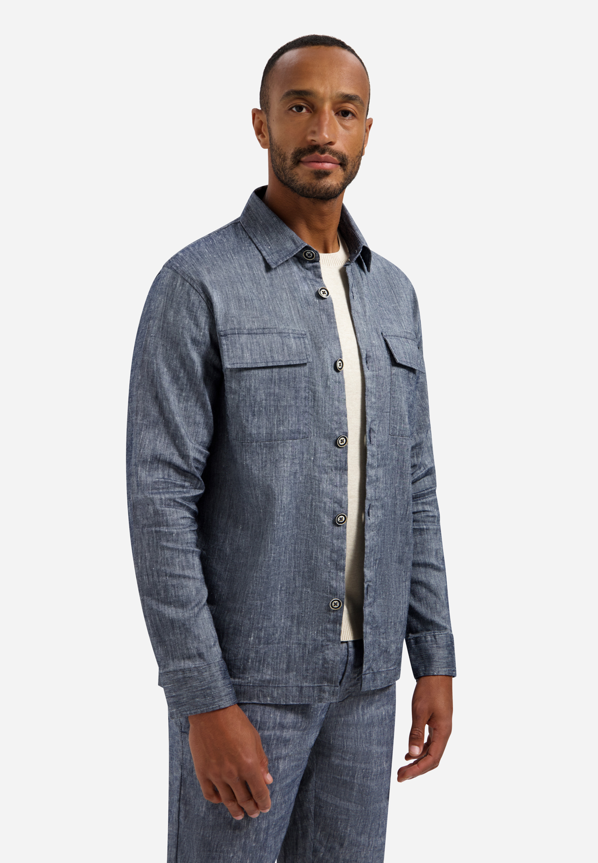 OVERSHIRT FULL BUTTON 2-TONE WITH LINEN