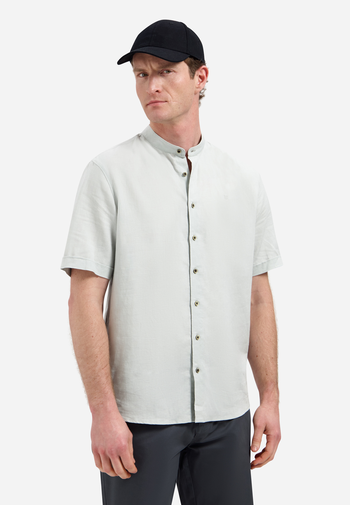Shirt Short Sleeve Granddad With Linen