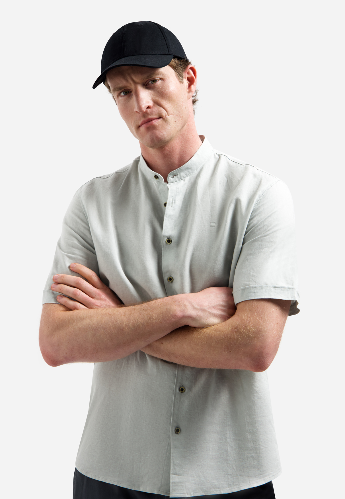 Shirt Short Sleeve Granddad With Linen