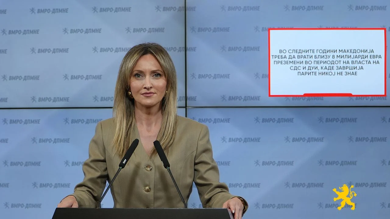 (Видео) Кузманоска: Во следните години Македонија треба да врати близу 8 милијарди евра преземени во периодот на власта на СДС и ДУИ, каде завршија парите никој не знае