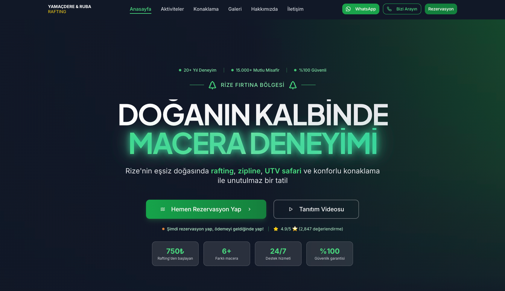 Yamaçdere & Ruba Rafting - UI & UX / Web Tasarım sektöründe Vodesoft Yazılım Projesi
