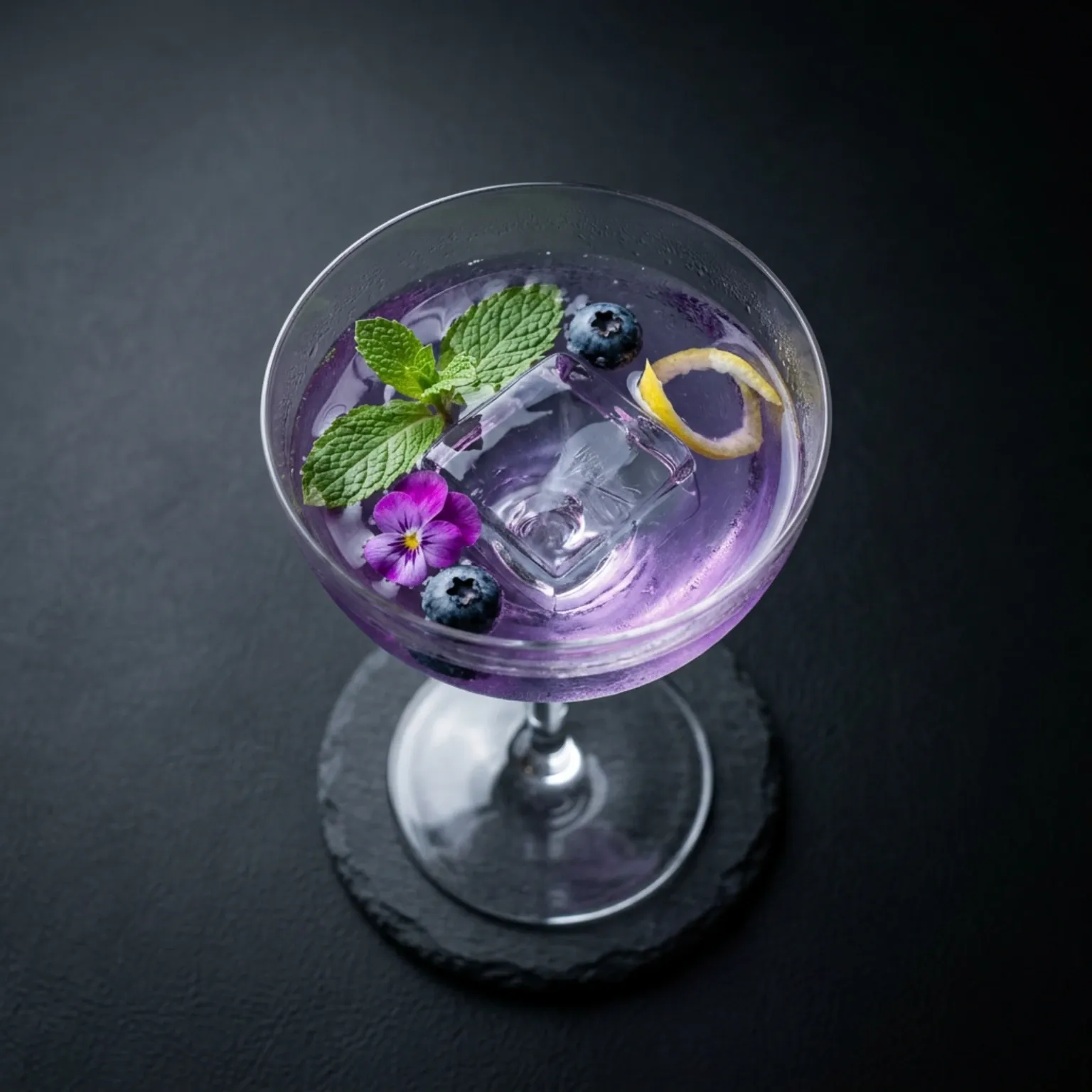 A high-end cocktail with fresh ingredients and ice