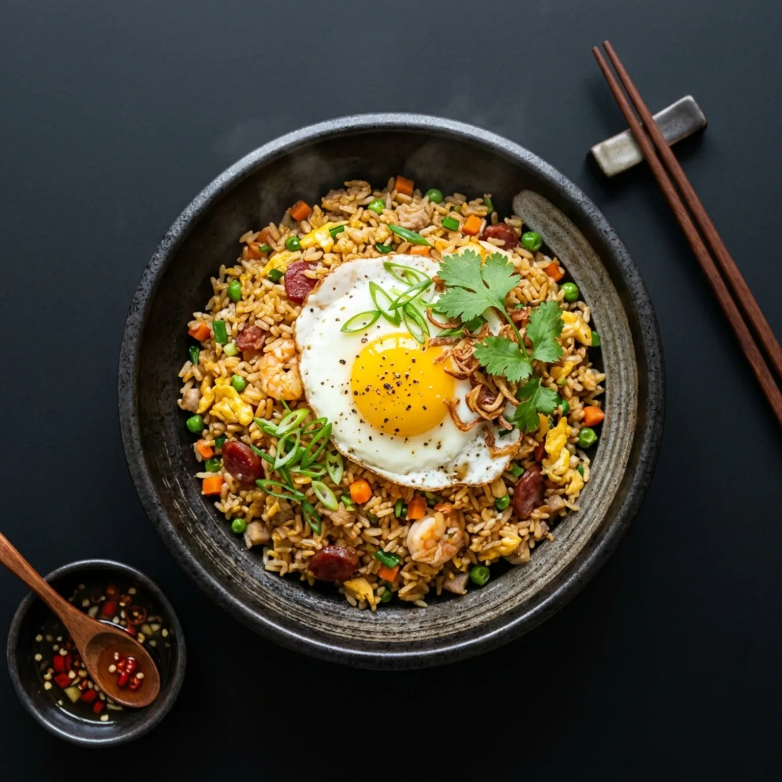 Glistening Vietnamese Fried Rice with vegetables and egg