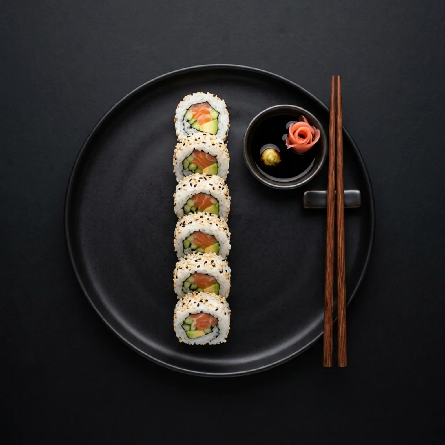 8 pieces of Inside Out sushi rolls with sesame
