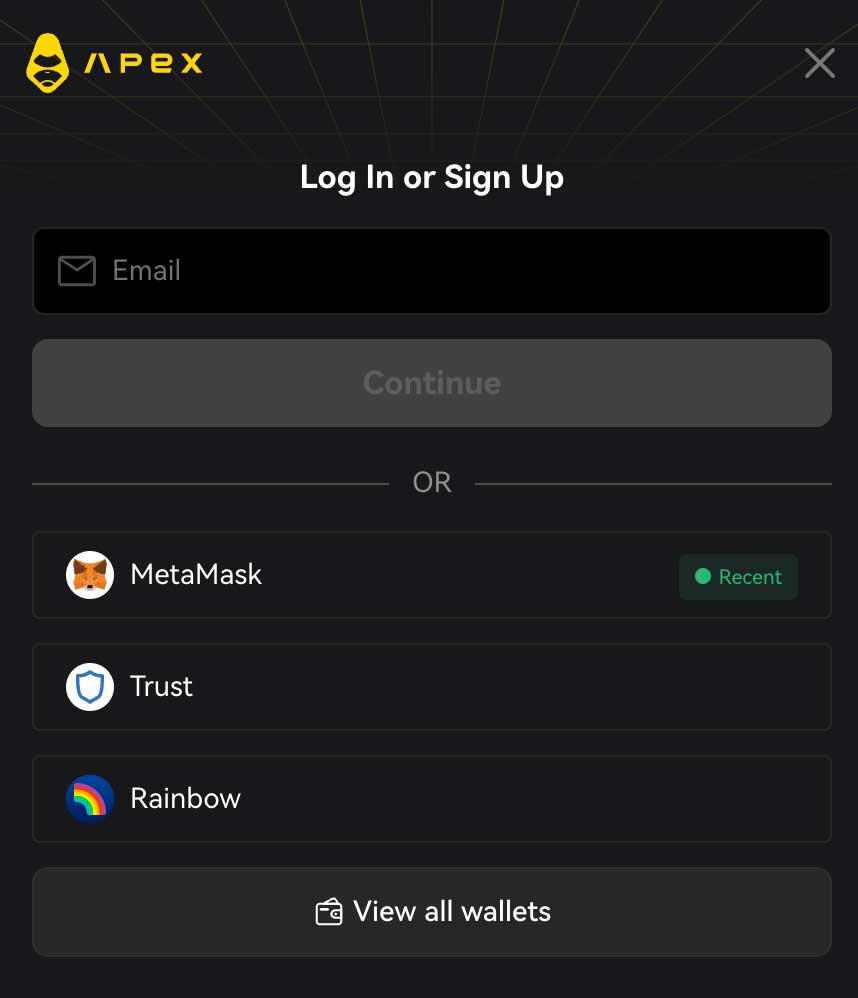 إنشاء حساب بما أن Apex Omni