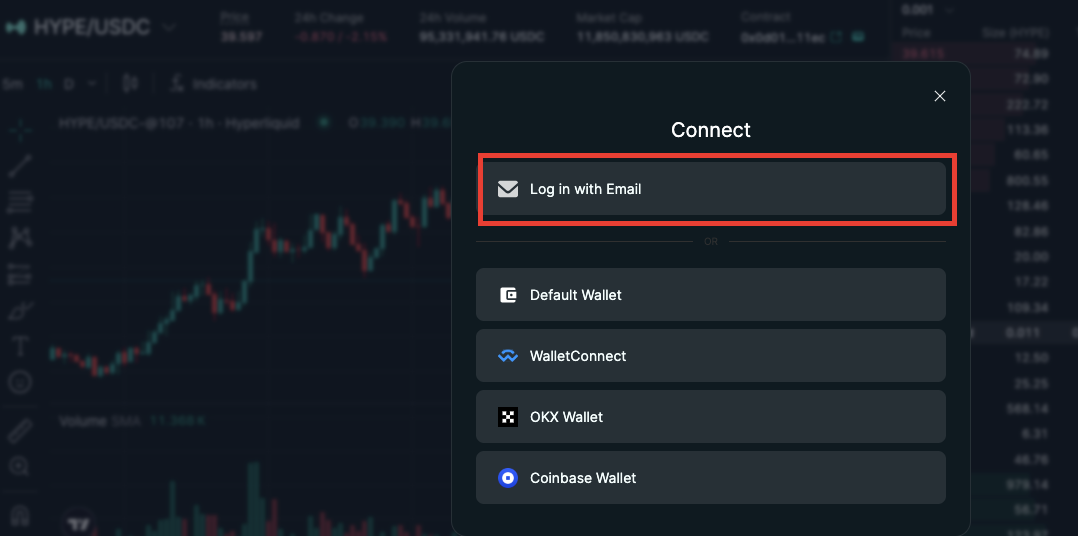 Hyperliquid login screen