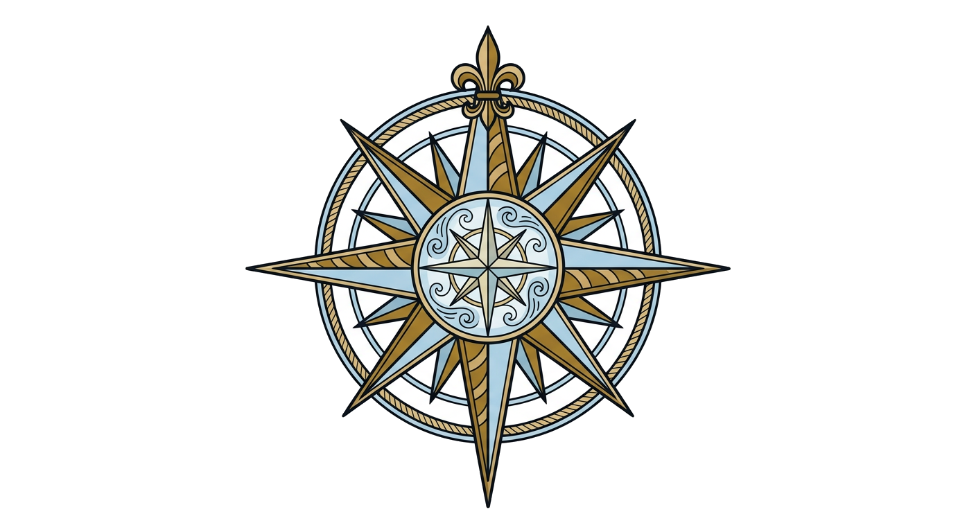 A compass rose showing cardinal and intermediate directions.