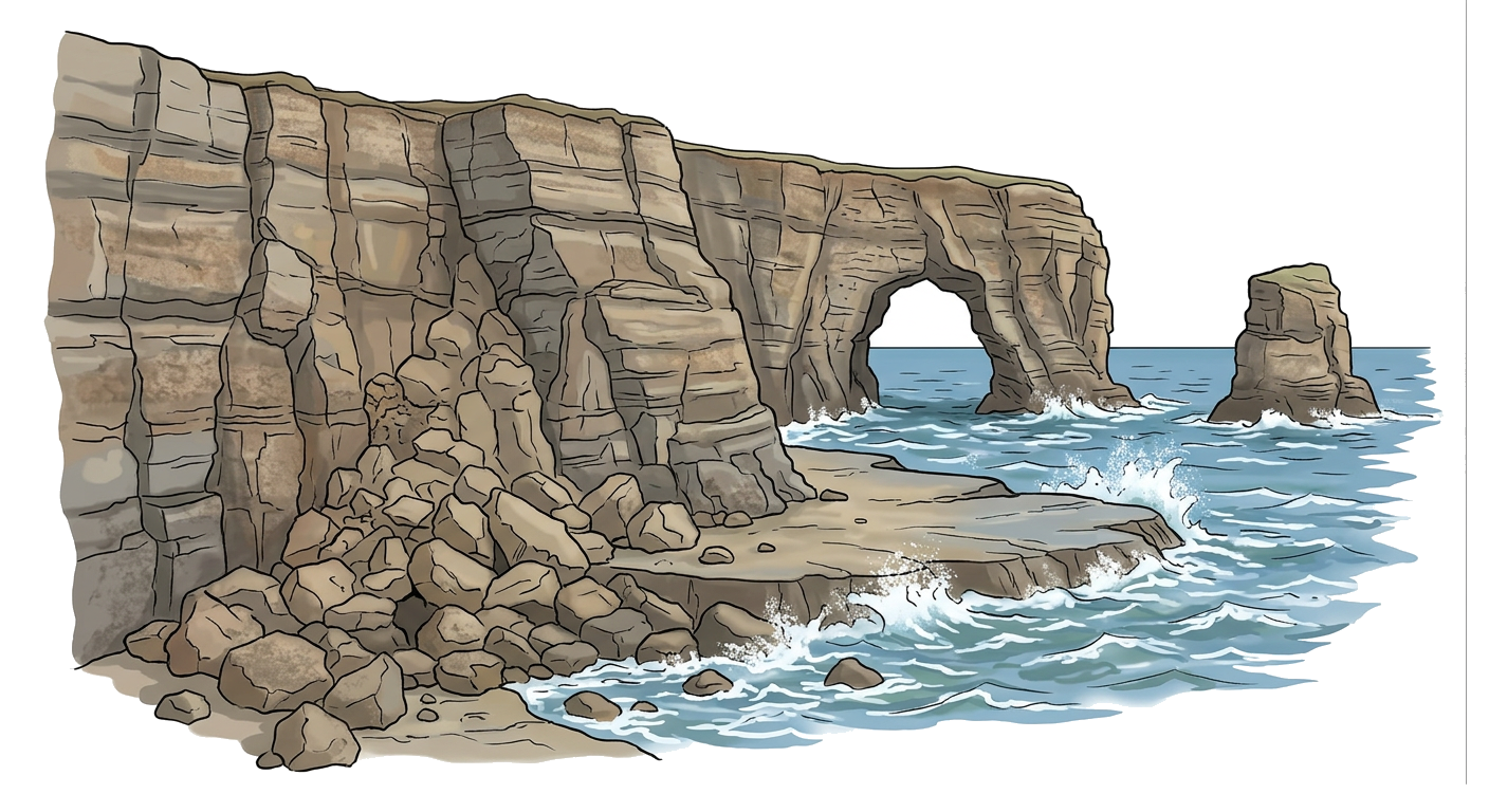 Cliff undergoing erosion and weathering