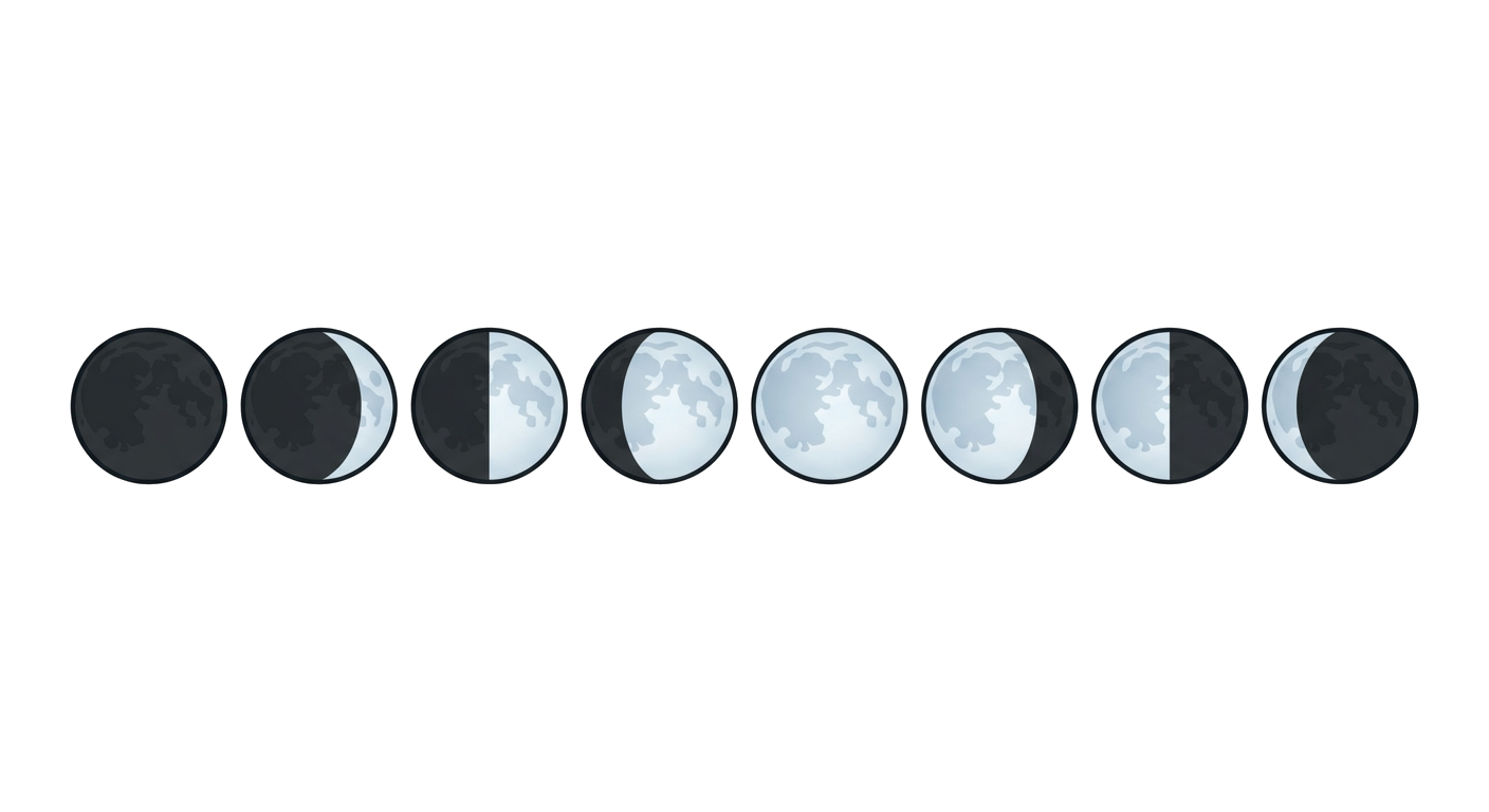 Diagram showing the different phases of the moon