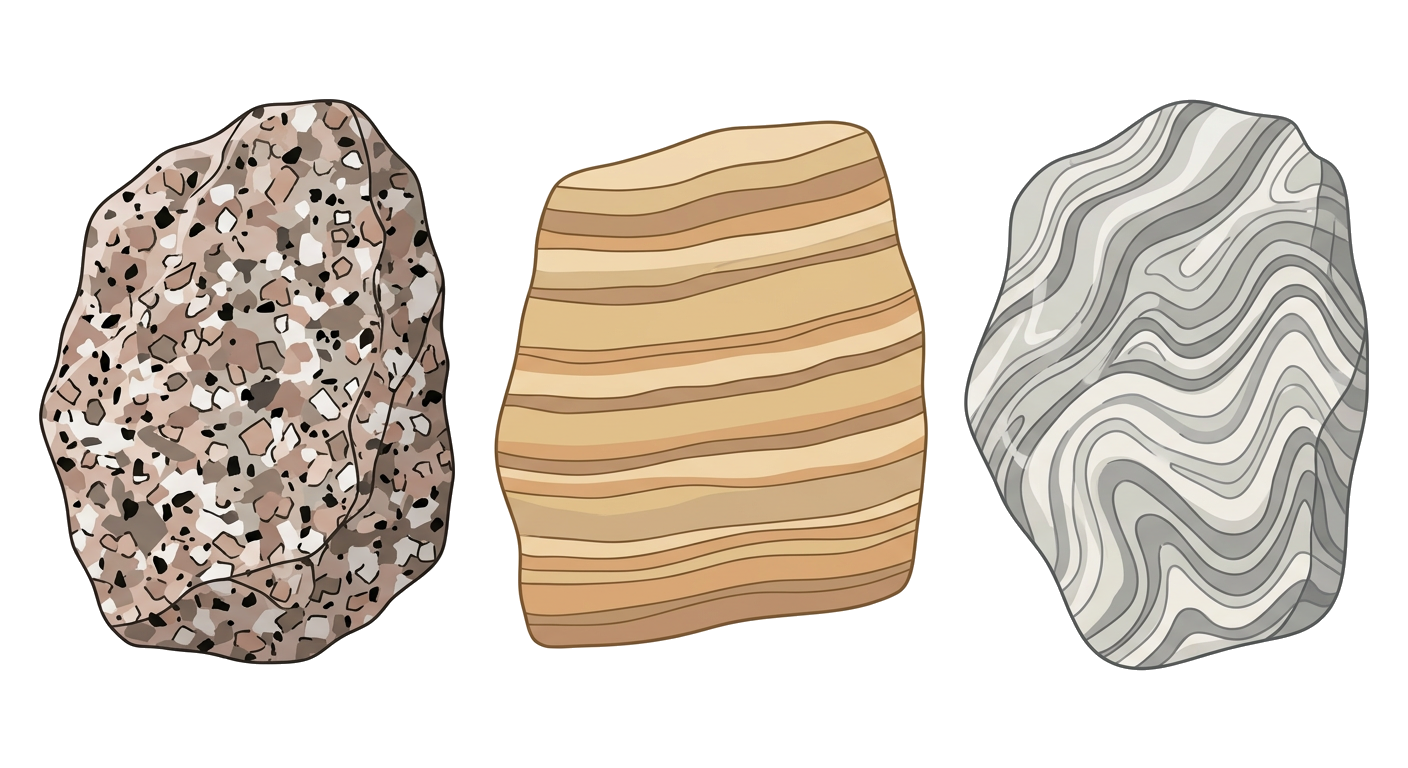 Set of various rock types