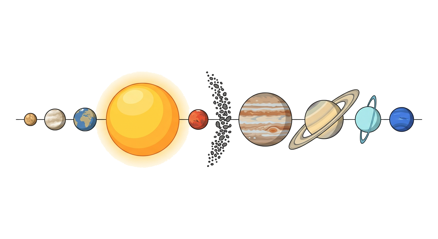 Diagram of the solar system showing the sun and planets