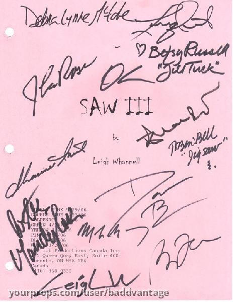 Saw 3 Script signed by 13 actors/producers – Saw III (2006) – image 1