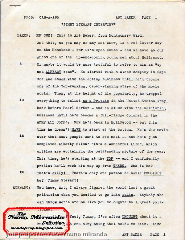 Jimmy Stewart's radio script and autograph for "Art Baker's Notebook" – It's a Wonderful Life (1946) – image 2