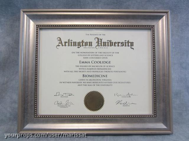 Emma Coolidge (Deanne Bray) Screen Used Framed Diplomas Season 4 – Heroes (2006) – image 2