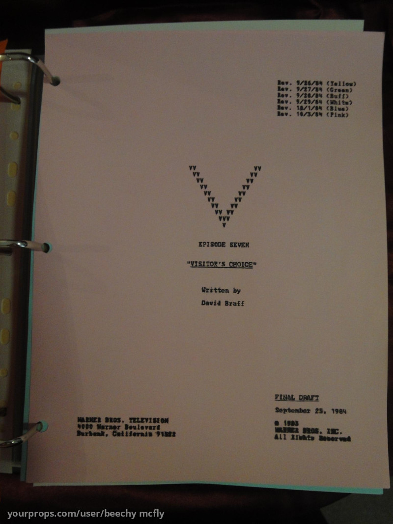 V - " Episode Seven - Visitor's Choice " Script.. – V (1983) – image 2