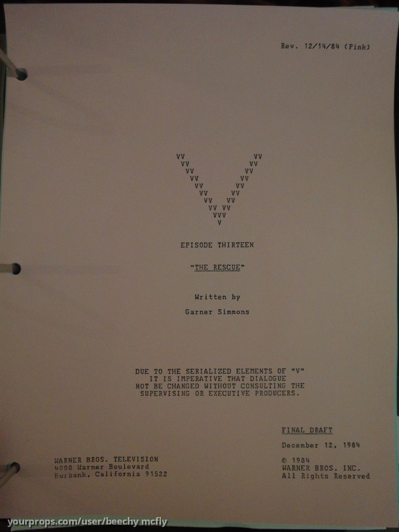 V - " Episode Thirteen - The Rescue " Script.. – V (1983) – image 2