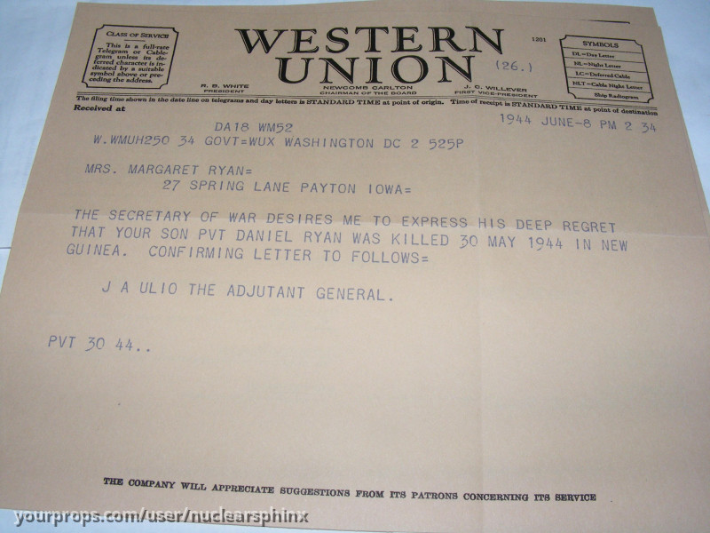 Daniel Ryan Death notice – Saving Private Ryan (1998) – image 1